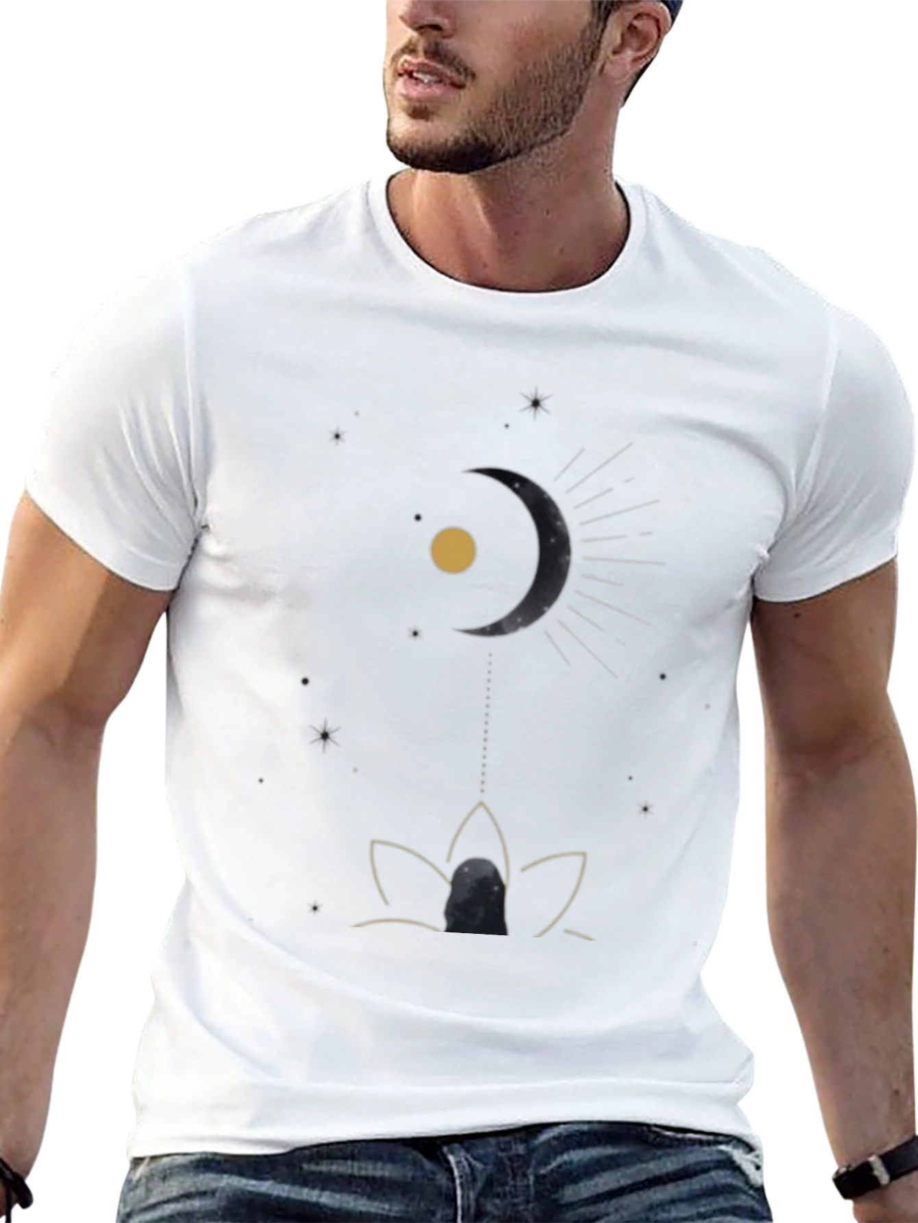 Celestial Moon & Lotus Black T-Shirt