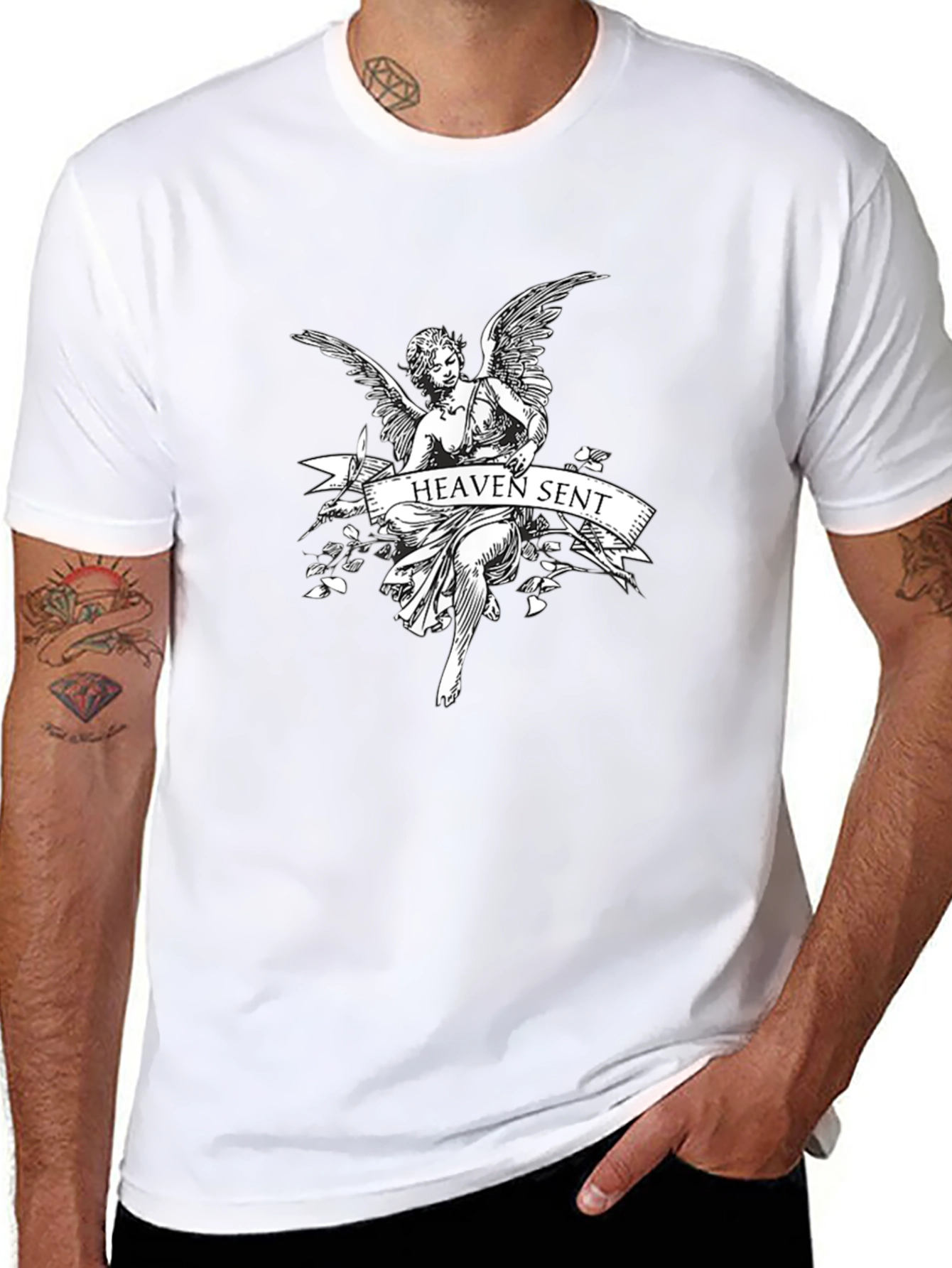 Heaven Sent Angel Graphic T-Shirt - Black