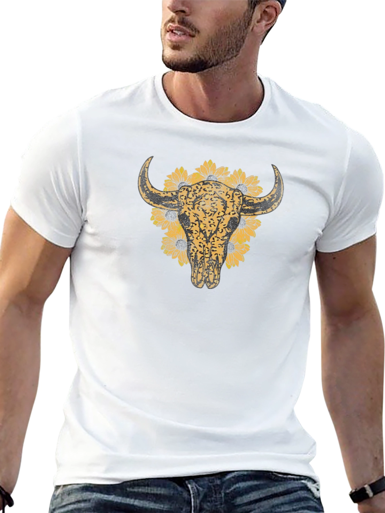 Cow Skull & Sunflower Graphic T-Shirt
