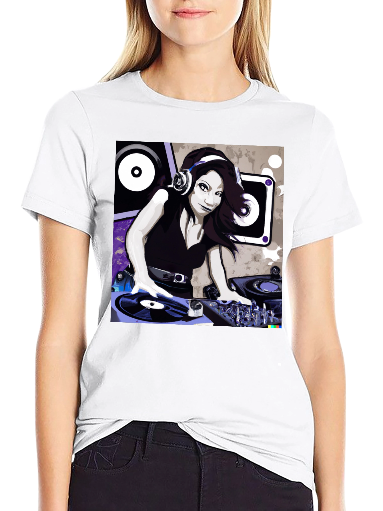 DJ Girl Graphic Tee - Black Cotton T-Shirt