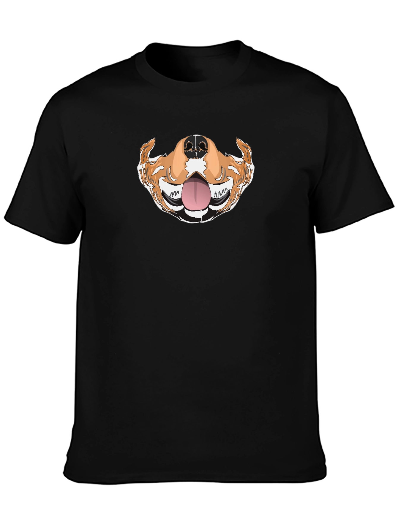 Funny Dog Mouth Graphic Tee - Black Cotton T-Shirt