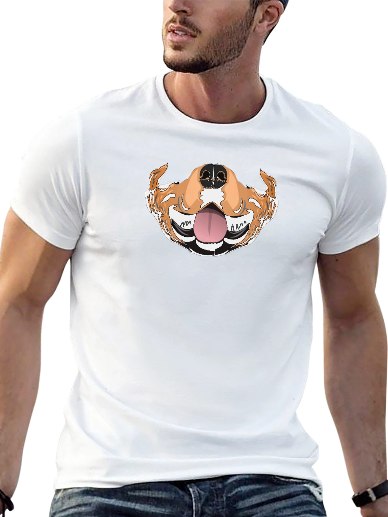 Funny Dog Mouth Graphic Tee - Black Cotton T-Shirt