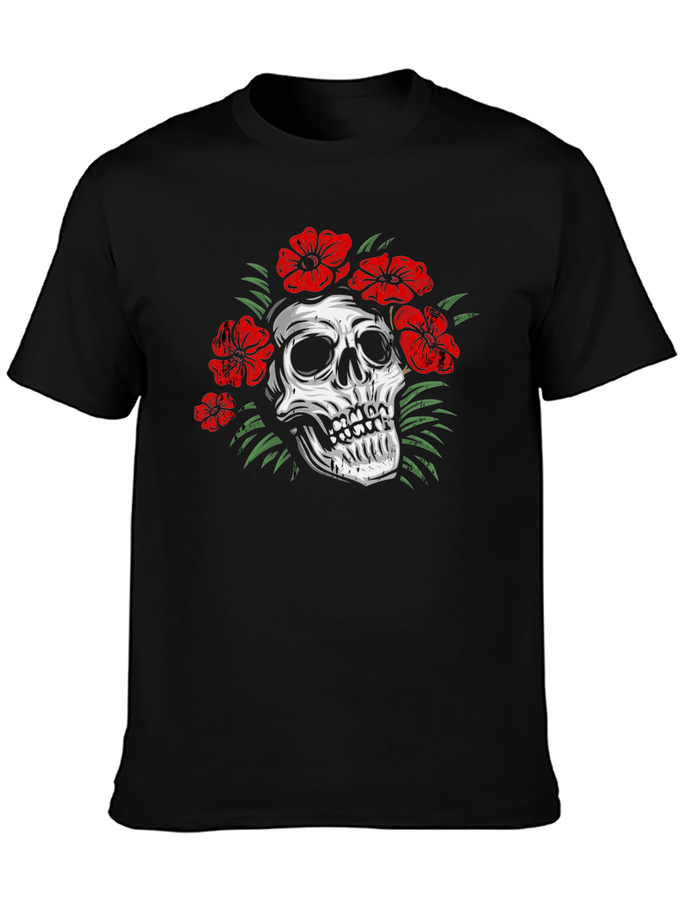 Skull Floral Graphic Print T-Shirt