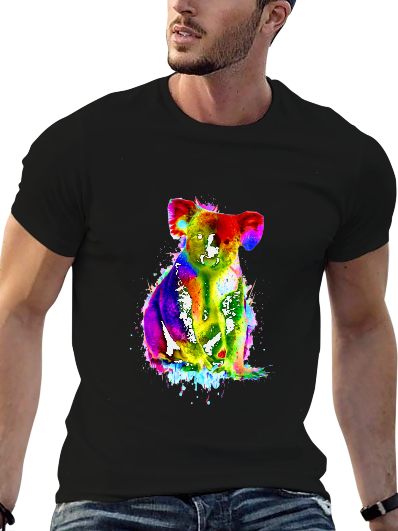 Vibrant Koala Tee - Mens Black Graphic T-Shirt