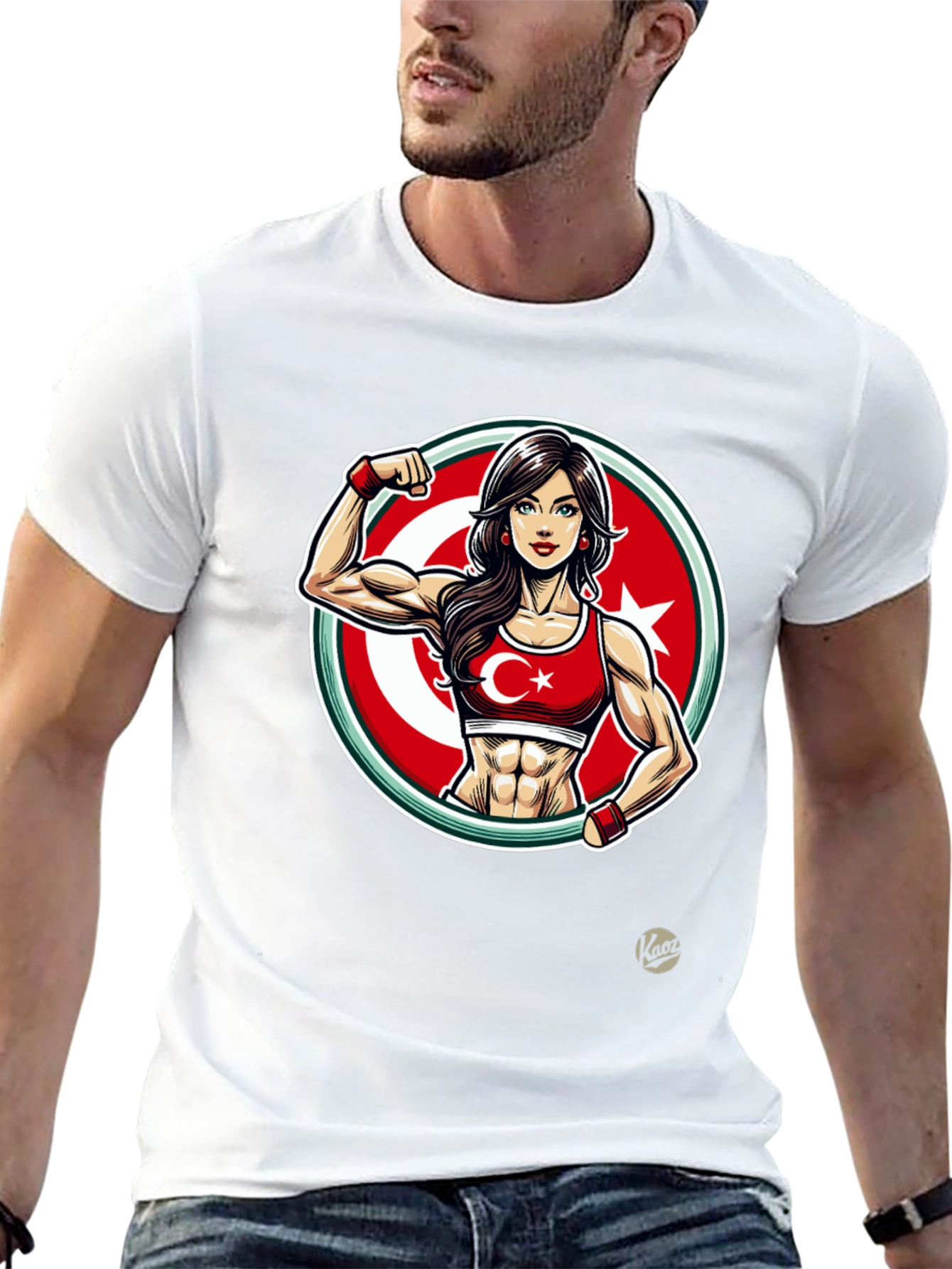 Turkey Flag Muscle Girl T-Shirt - Patriotic Fitness Tee