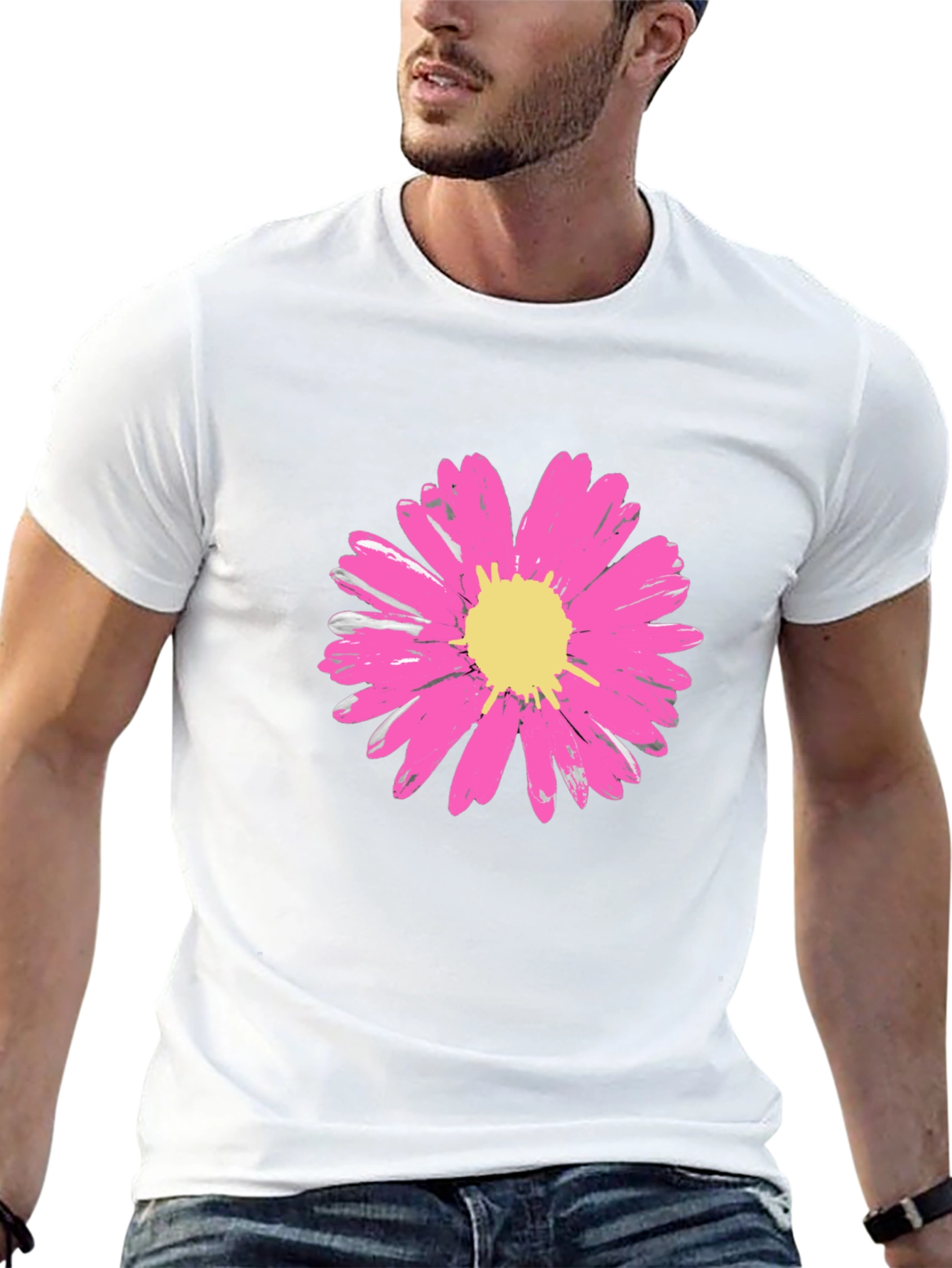 Daisy Flower Graphic Tee - Stylish Black Cotton T-Shirt