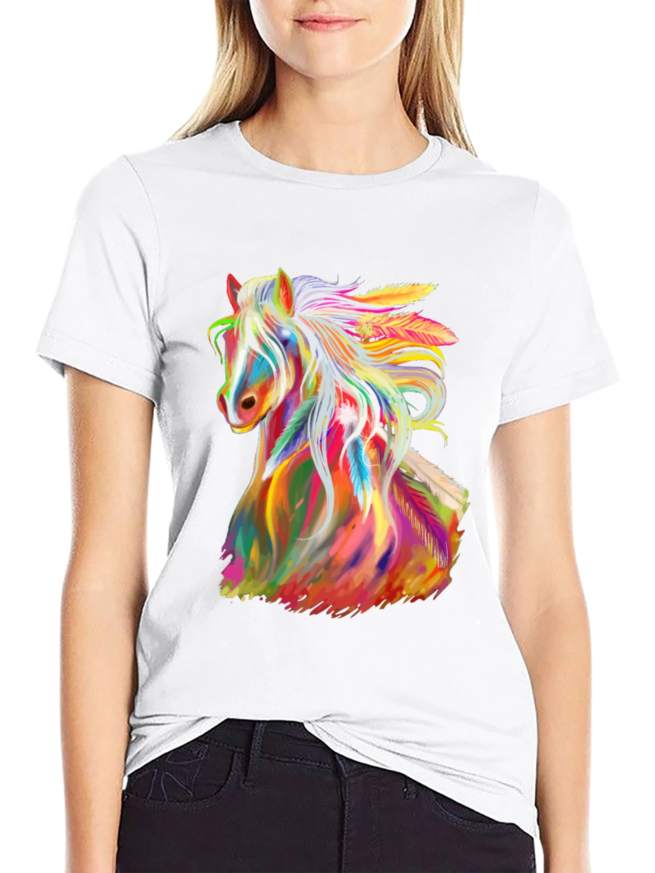 Rainbow Horse Graphic Tee - Mens Black T-Shirt