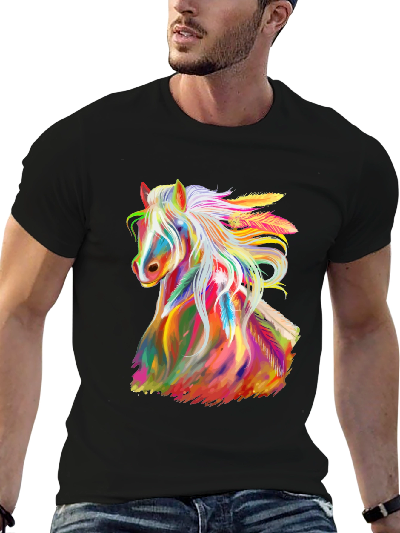 Rainbow Horse Graphic Tee - Mens Black T-Shirt