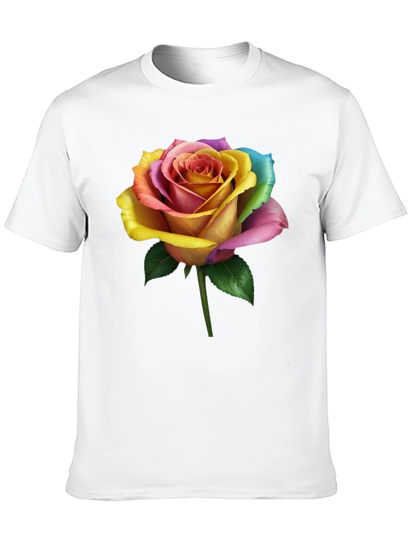 Rainbow Rose Graphic Tee - Unique Floral Design