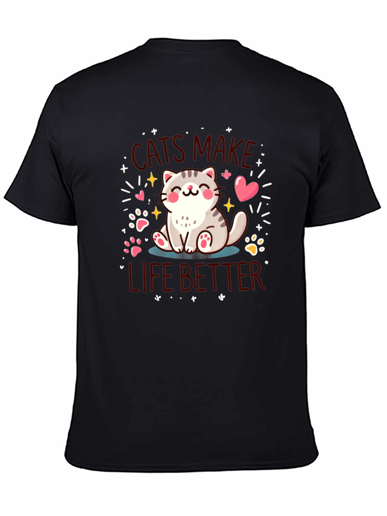 Cats Make Life Better Black T-Shirt