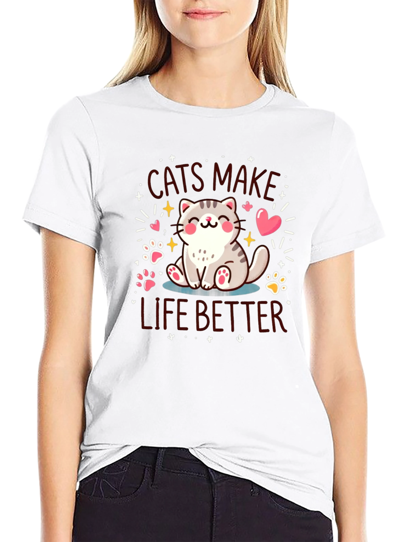 Cats Make Life Better Black T-Shirt