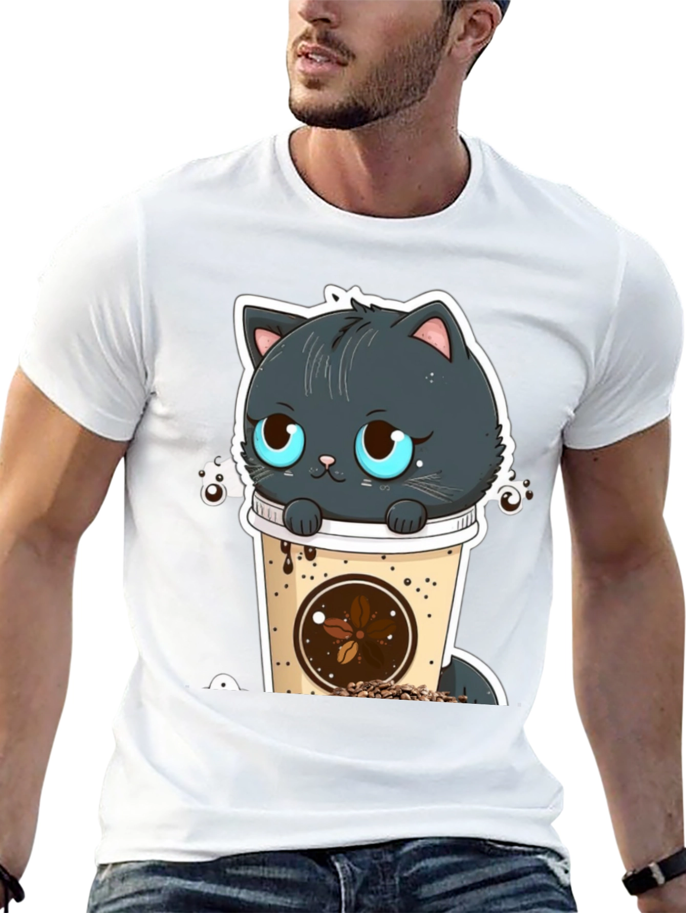 Cute Cat in Coffee Cup Graphic Tee