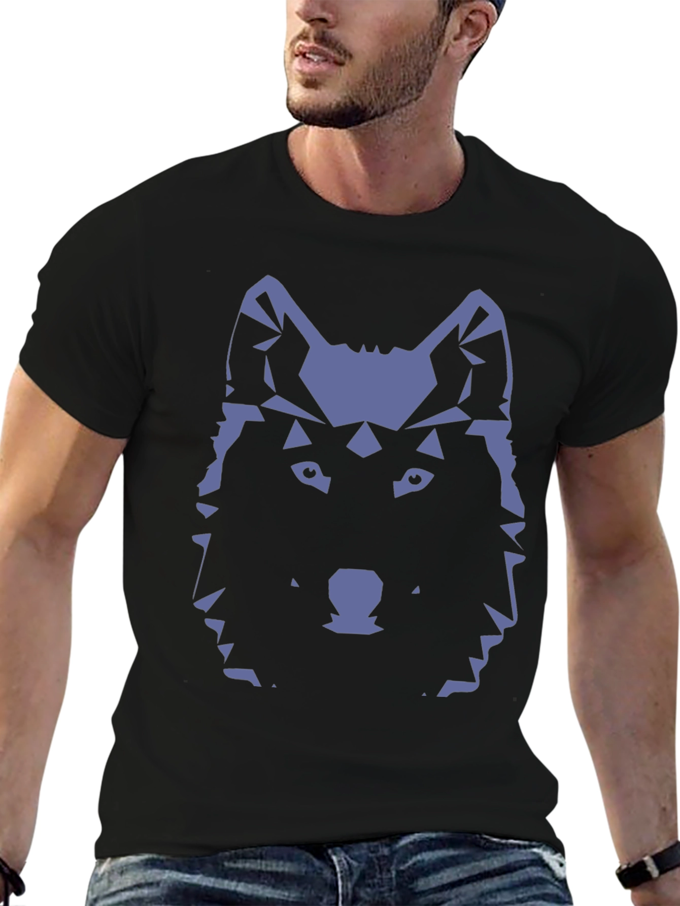 Geometric Wolf Graphic Tee - Modern Black T-Shirt