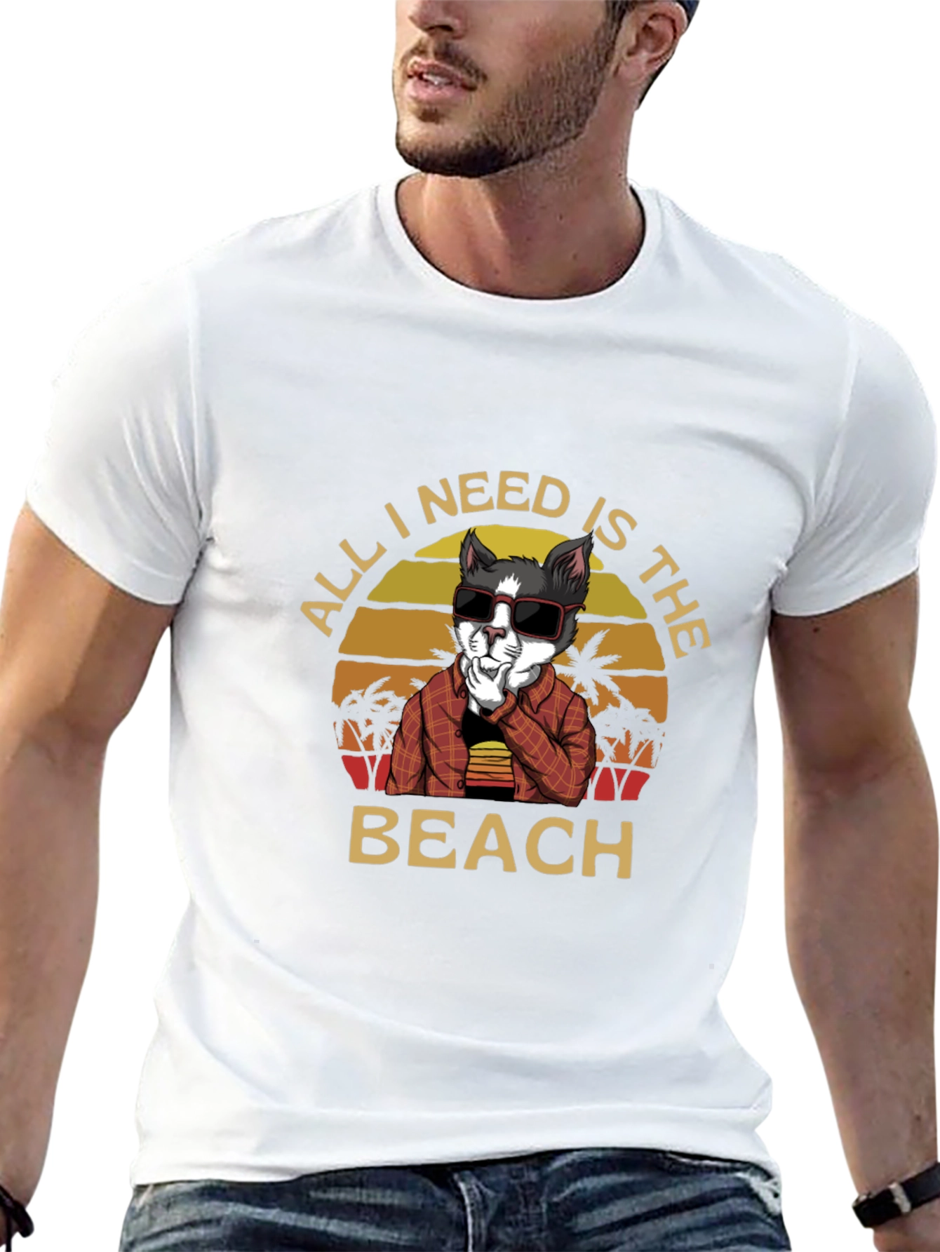 Cool Cat Beach Vibes Graphic T-Shirt