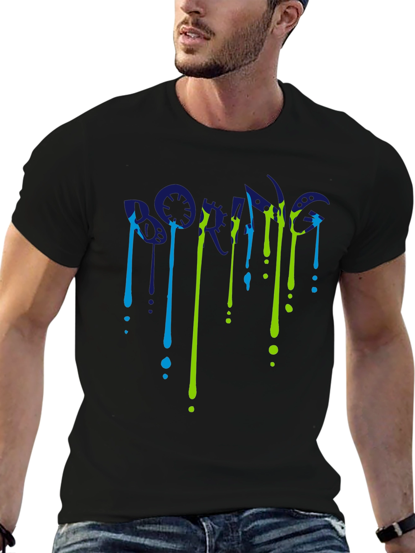 Dripping Letter Graphic Black T-Shirt