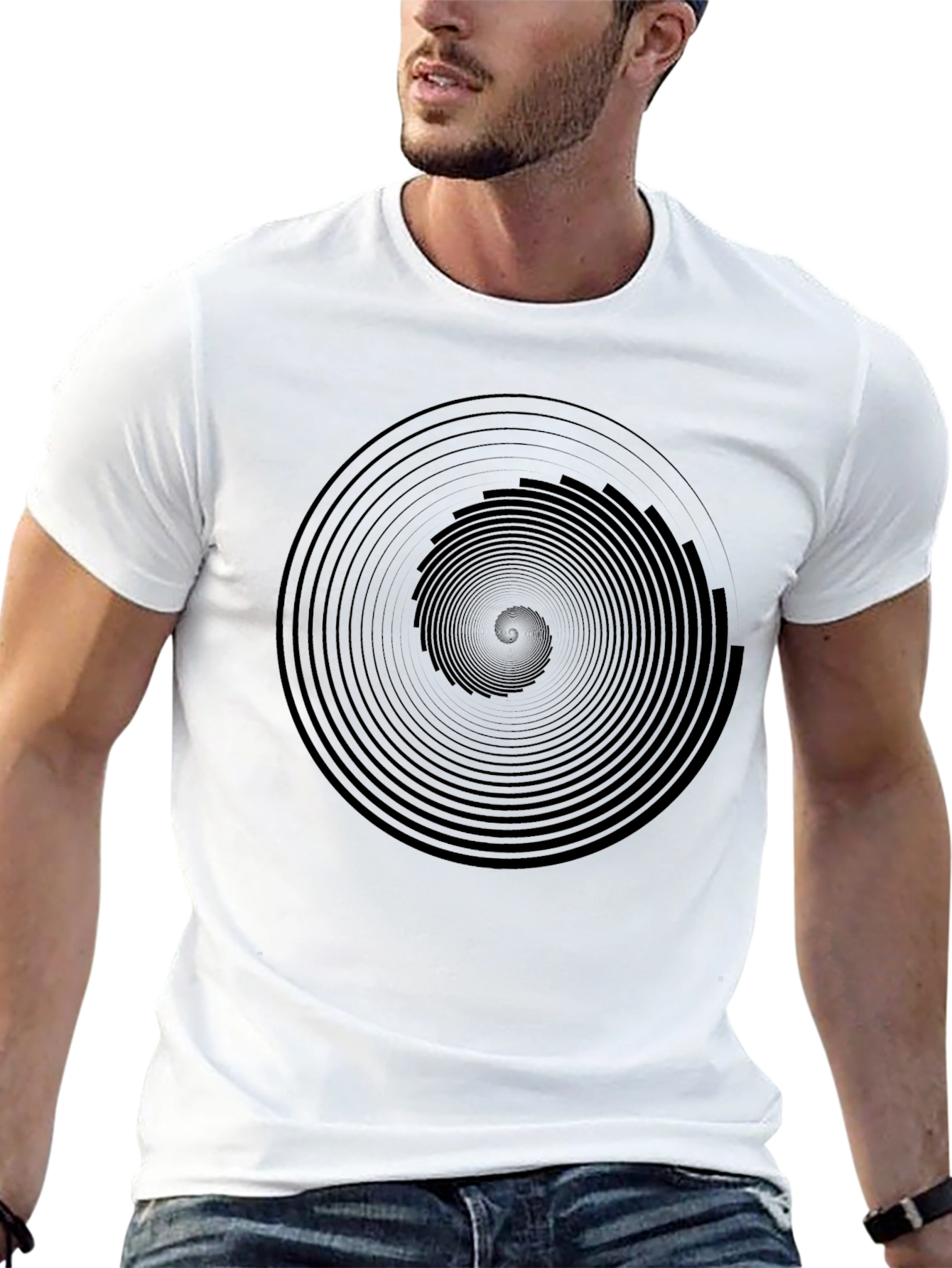 Hypnotic Black Spiral Graphic Tee - Mens Modern Fit