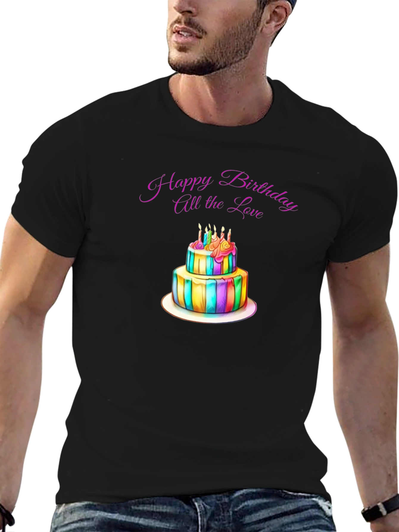 Birthday Cake Graphic Black T-Shirt