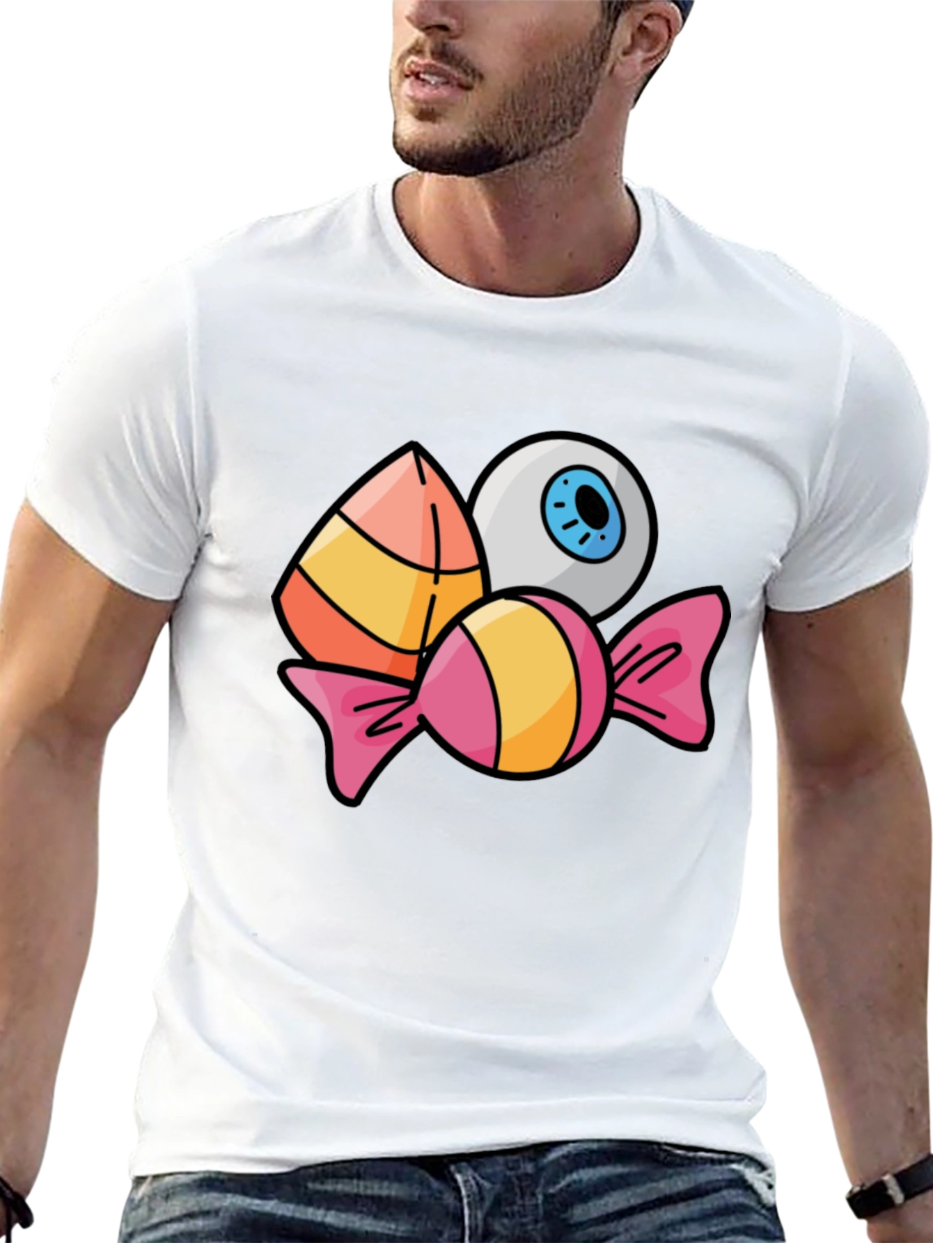 Halloween Candy & Eyeball Graphic Tee - Black