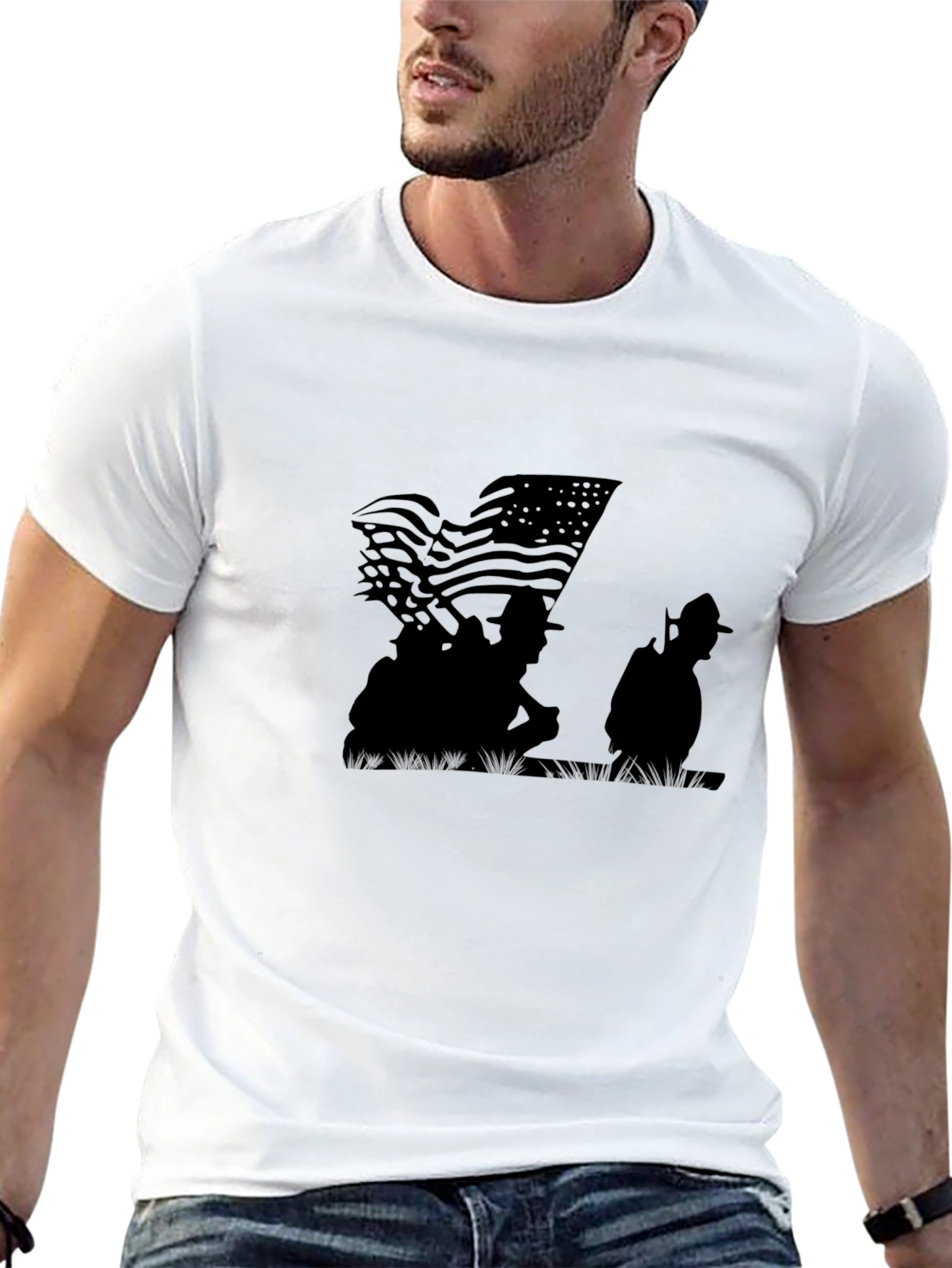 American Flag Silhouette Graphic T-Shirt