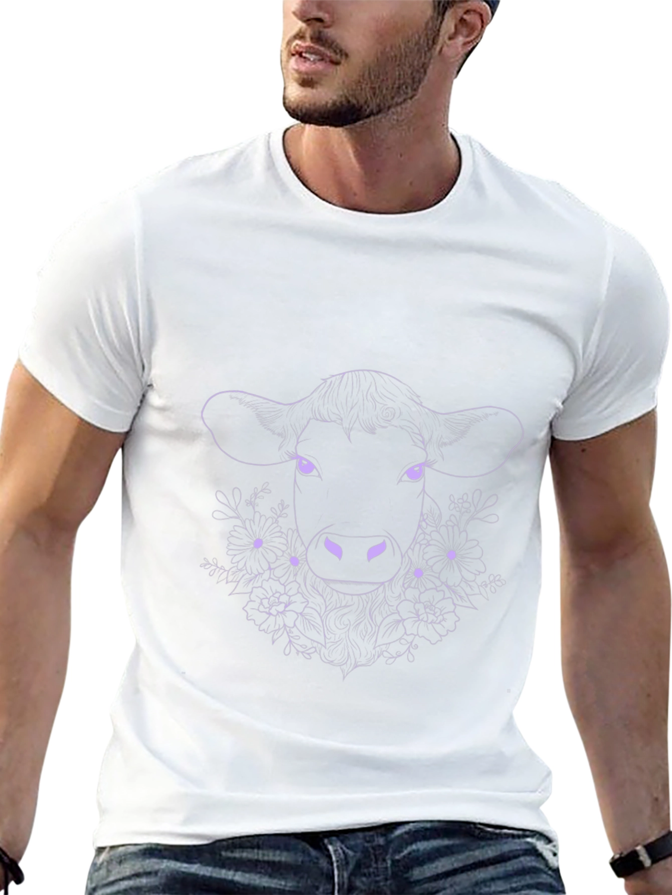 Floral Cow Graphic Tee - Black