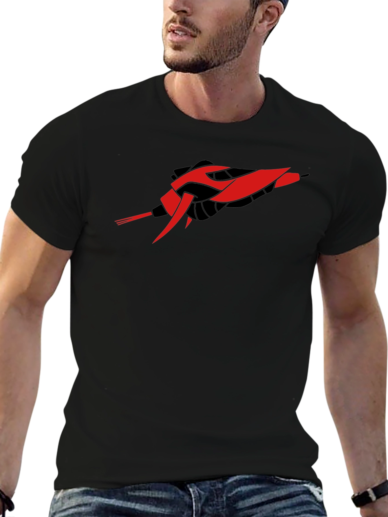 Sci-Fi Spaceship Graphic Black T-Shirt