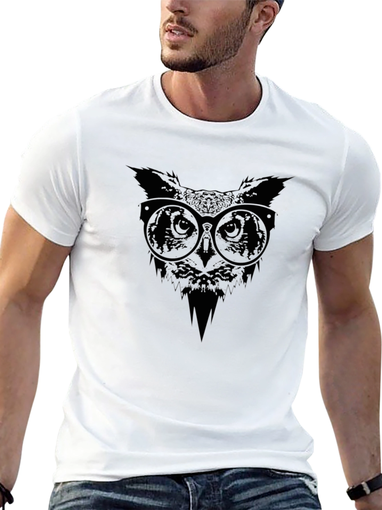 Cool Owl Graphic Print Black T-Shirt