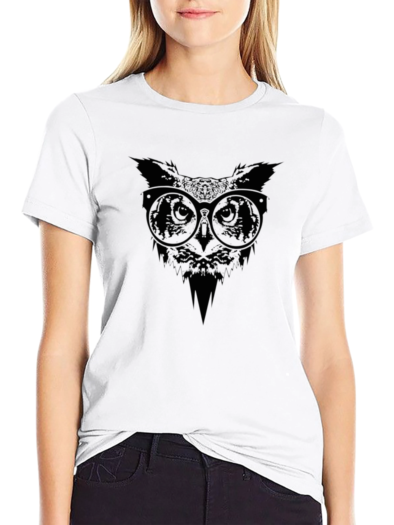 Cool Owl Graphic Print Black T-Shirt