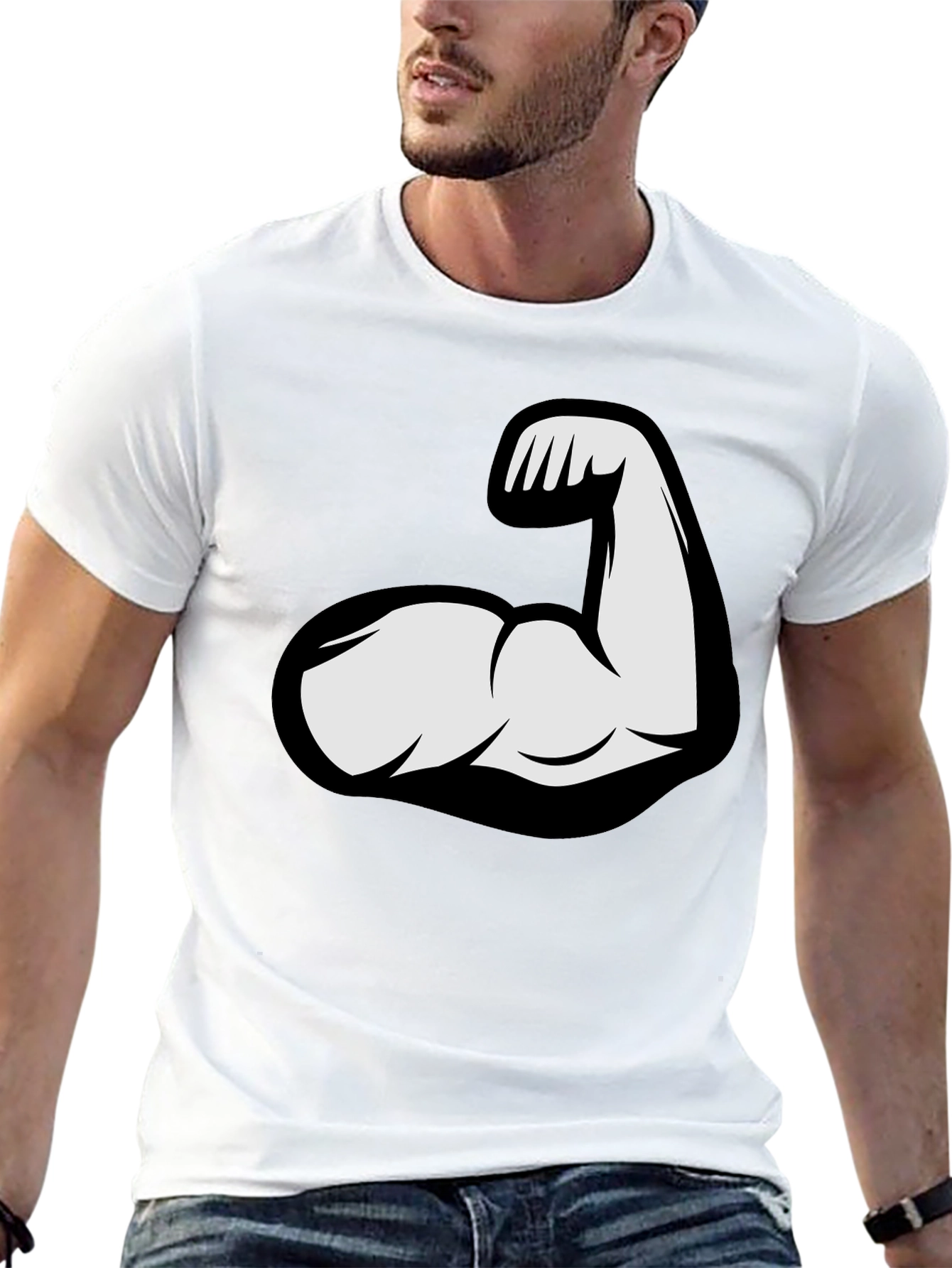 Flex Arm Graphic Tee - Black Cotton T-Shirt