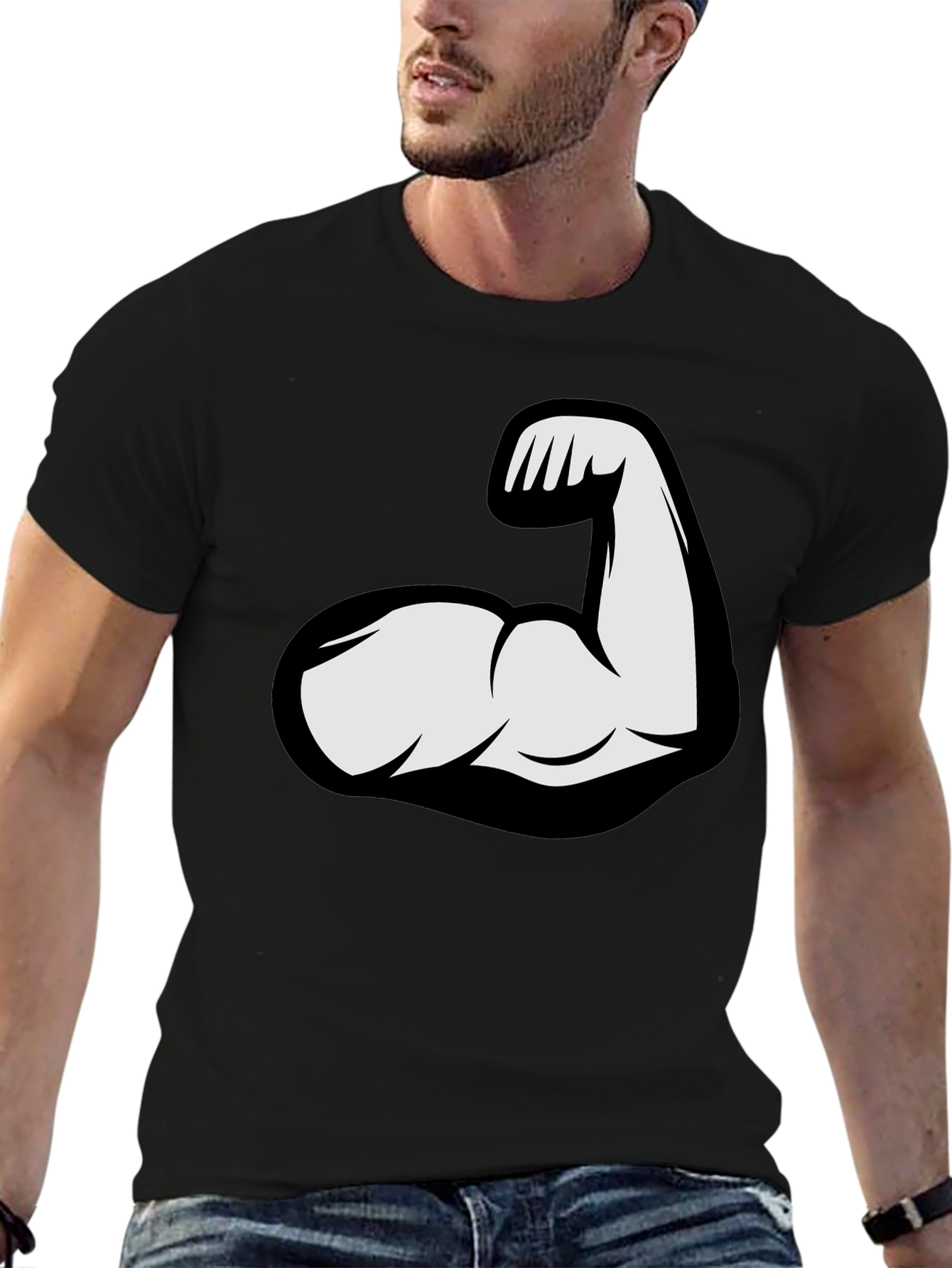 Flex Arm Graphic Tee - Black Cotton T-Shirt