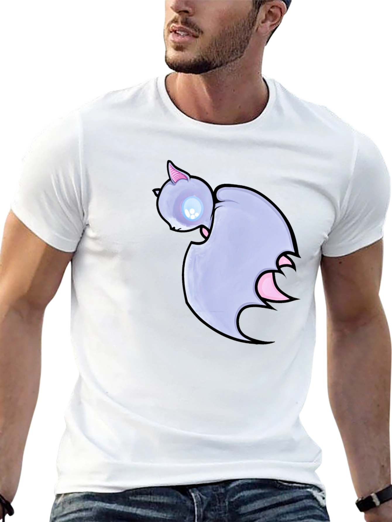 Cute Cartoon Bat Graphic Black T-Shirt