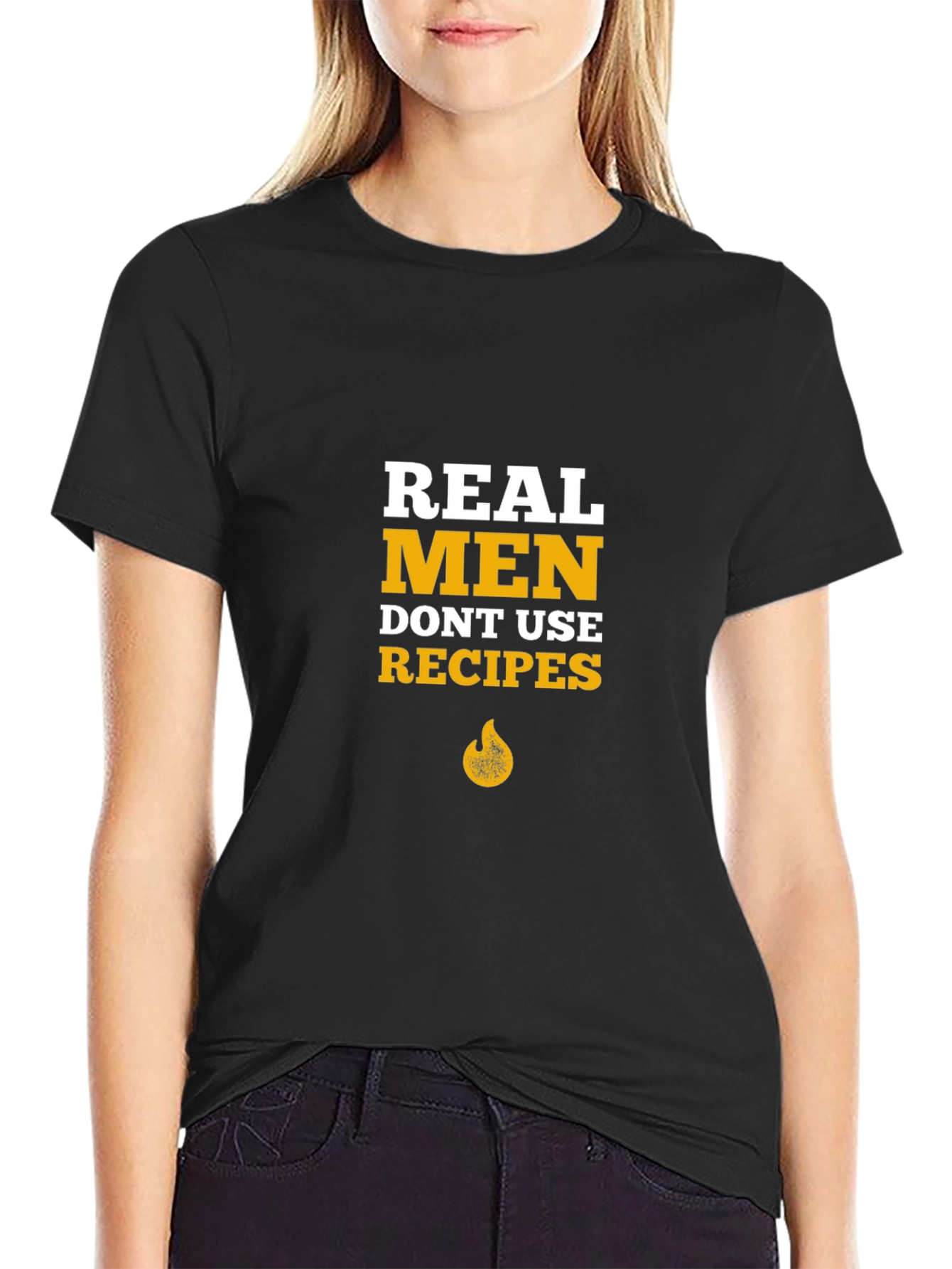 Real Men Dont Use Recipes Black Graphic T-Shirt
