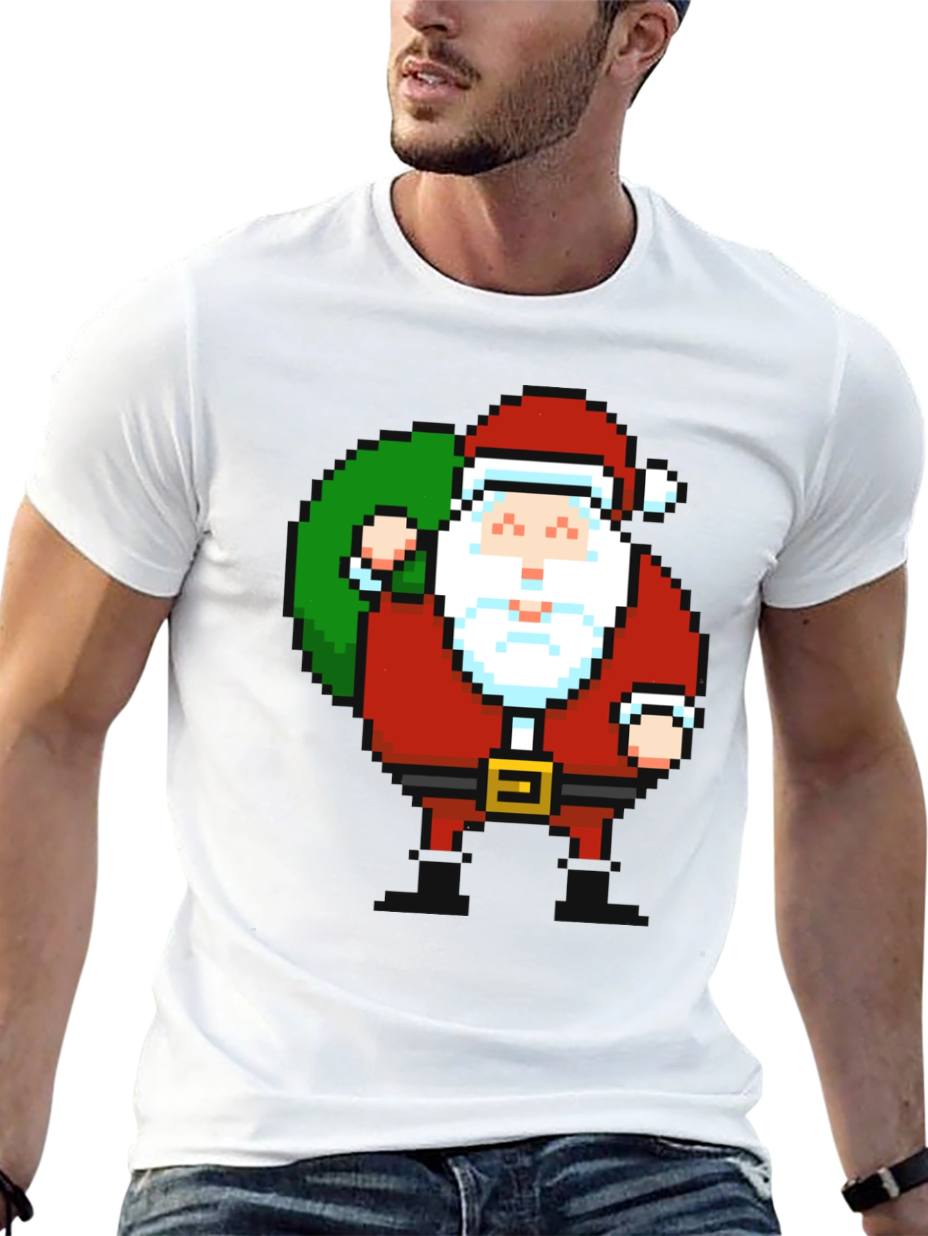 Pixel Santa T-Shirt - Retro Holiday Style