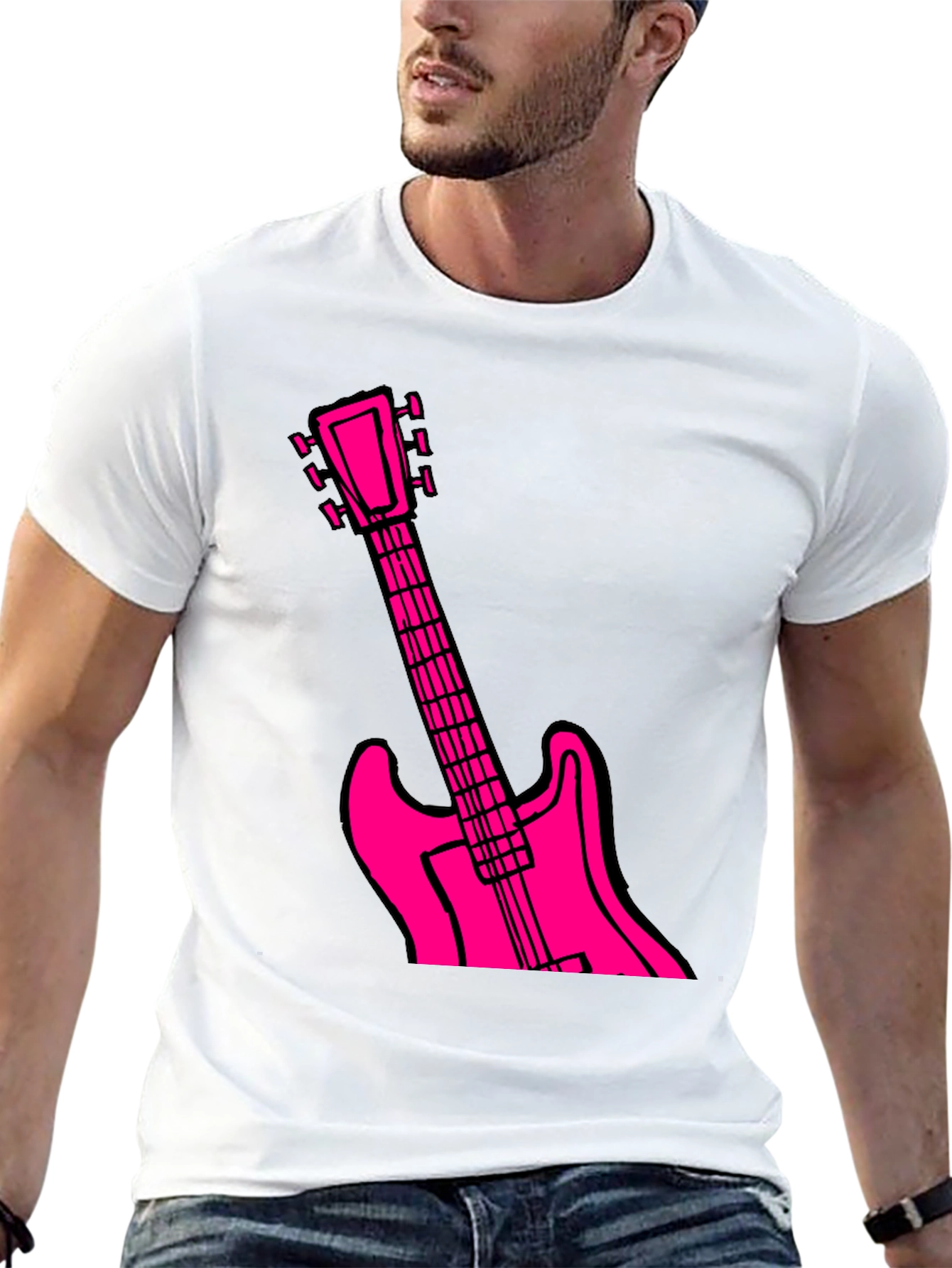 Black T-Shirt with Pink Guitar Graphic
