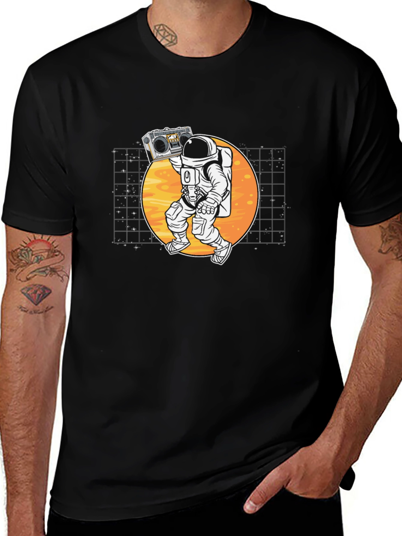Astronaut Boombox Black T-Shirt - Space Vibes