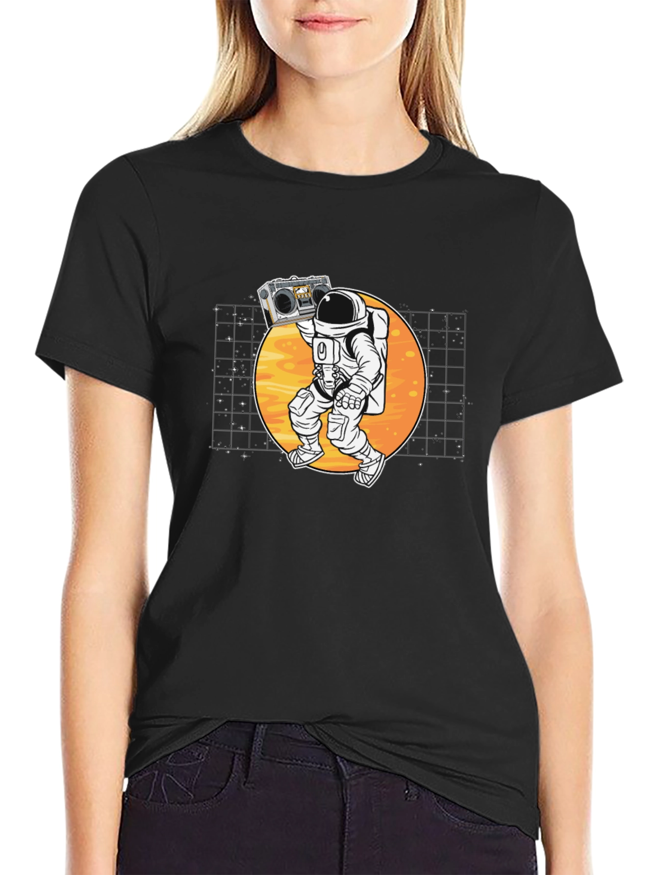 Astronaut Boombox Black T-Shirt - Space Vibes