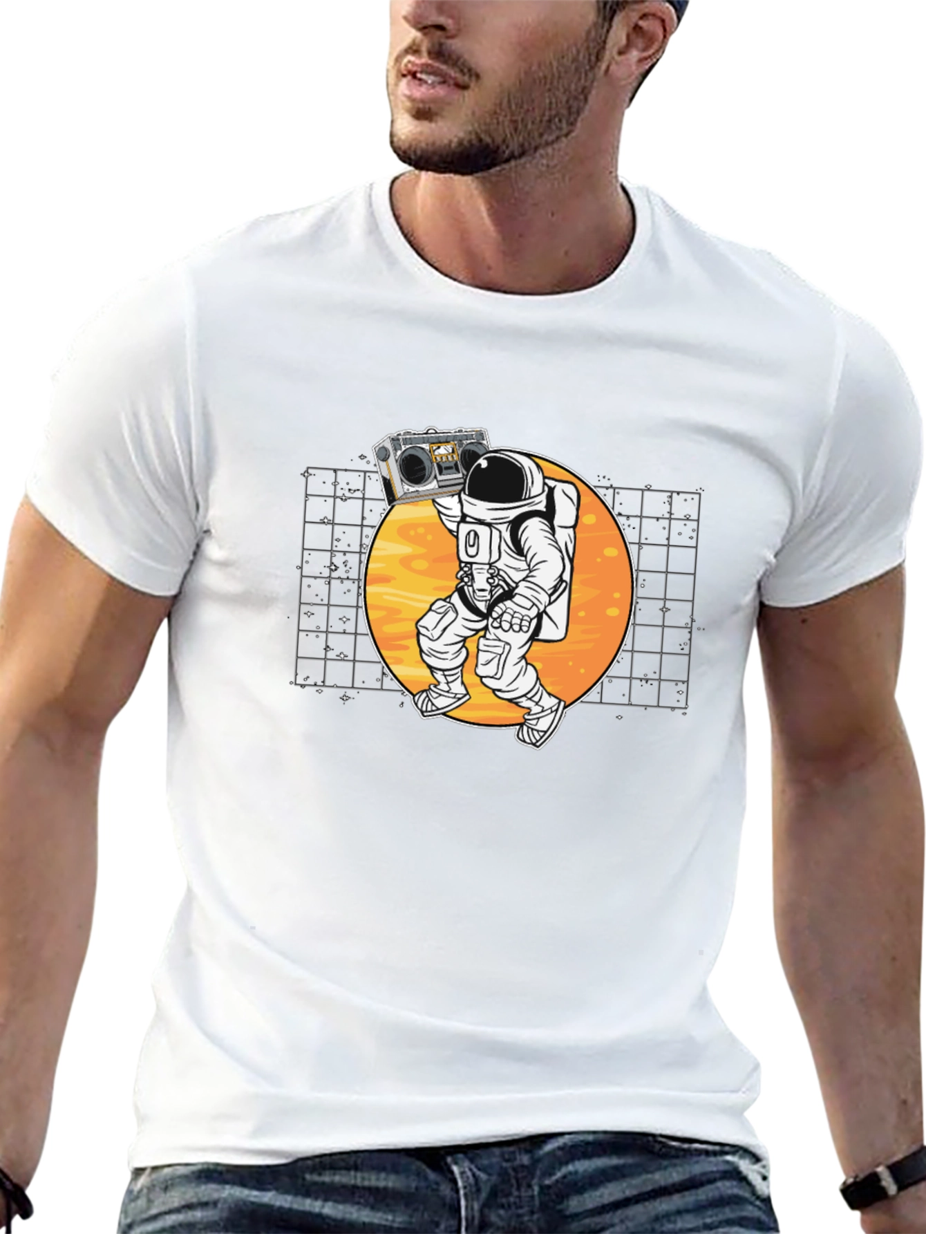 Astronaut Boombox Black T-Shirt - Space Vibes