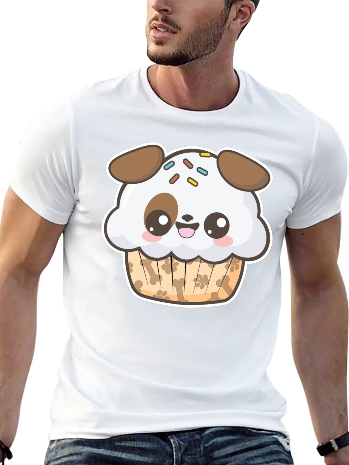 Cute Dog Cupcake Graphic Black T-Shirt
