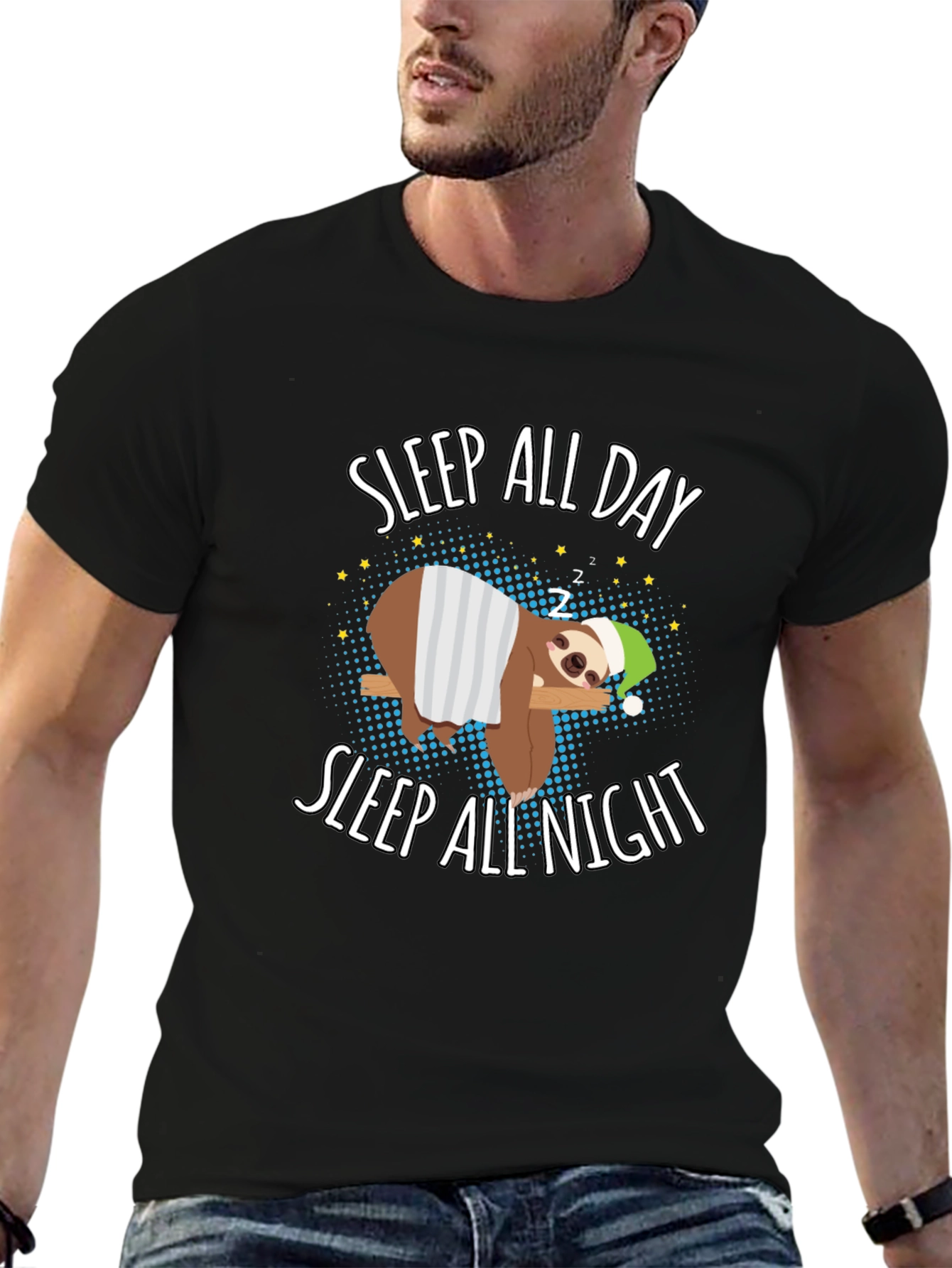 Sleep All Day Sloth Graphic T-Shirt