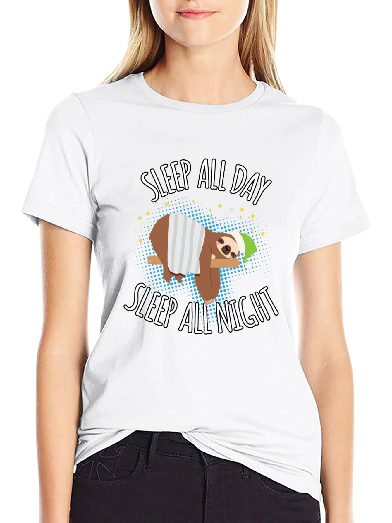 Sleep All Day Sloth Graphic T-Shirt