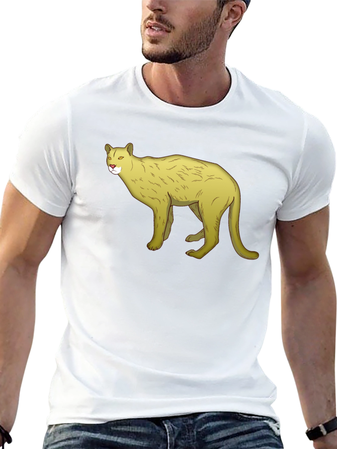 Black T-Shirt with Cartoon Cougar Graphic