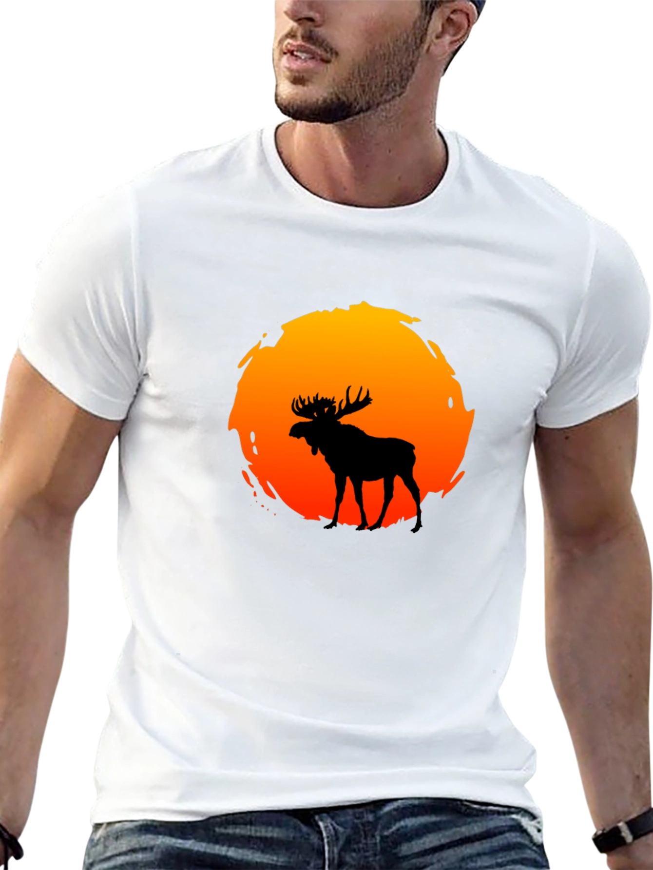 Moose Silhouette Sunset Graphic T-Shirt