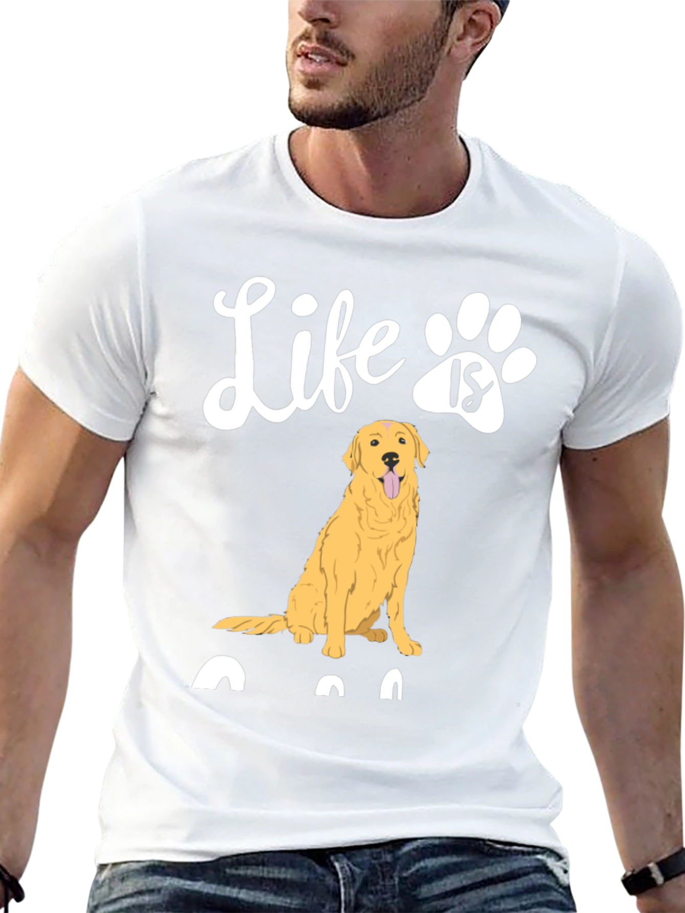 Life is Golden Retriever Paw Print T-Shirt