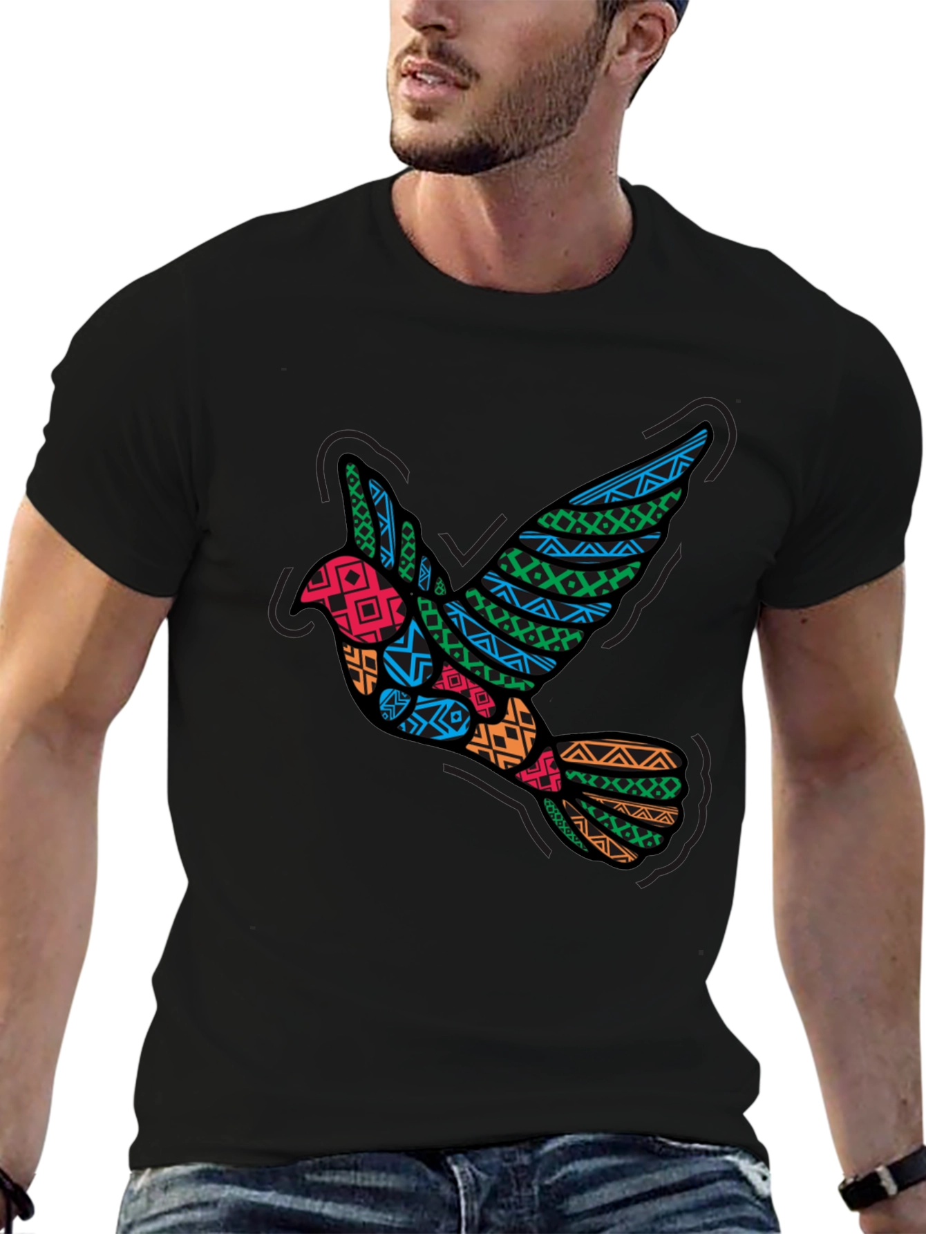 Tribal Dove Graphic Black T-Shirt