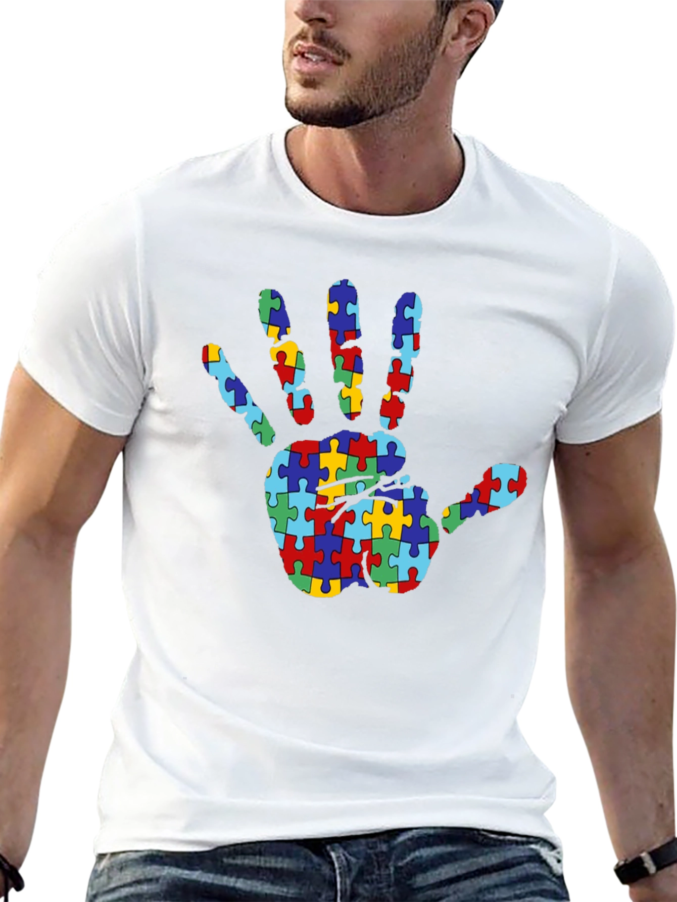 Autism Awareness Puzzle Hand T-Shirt - Black