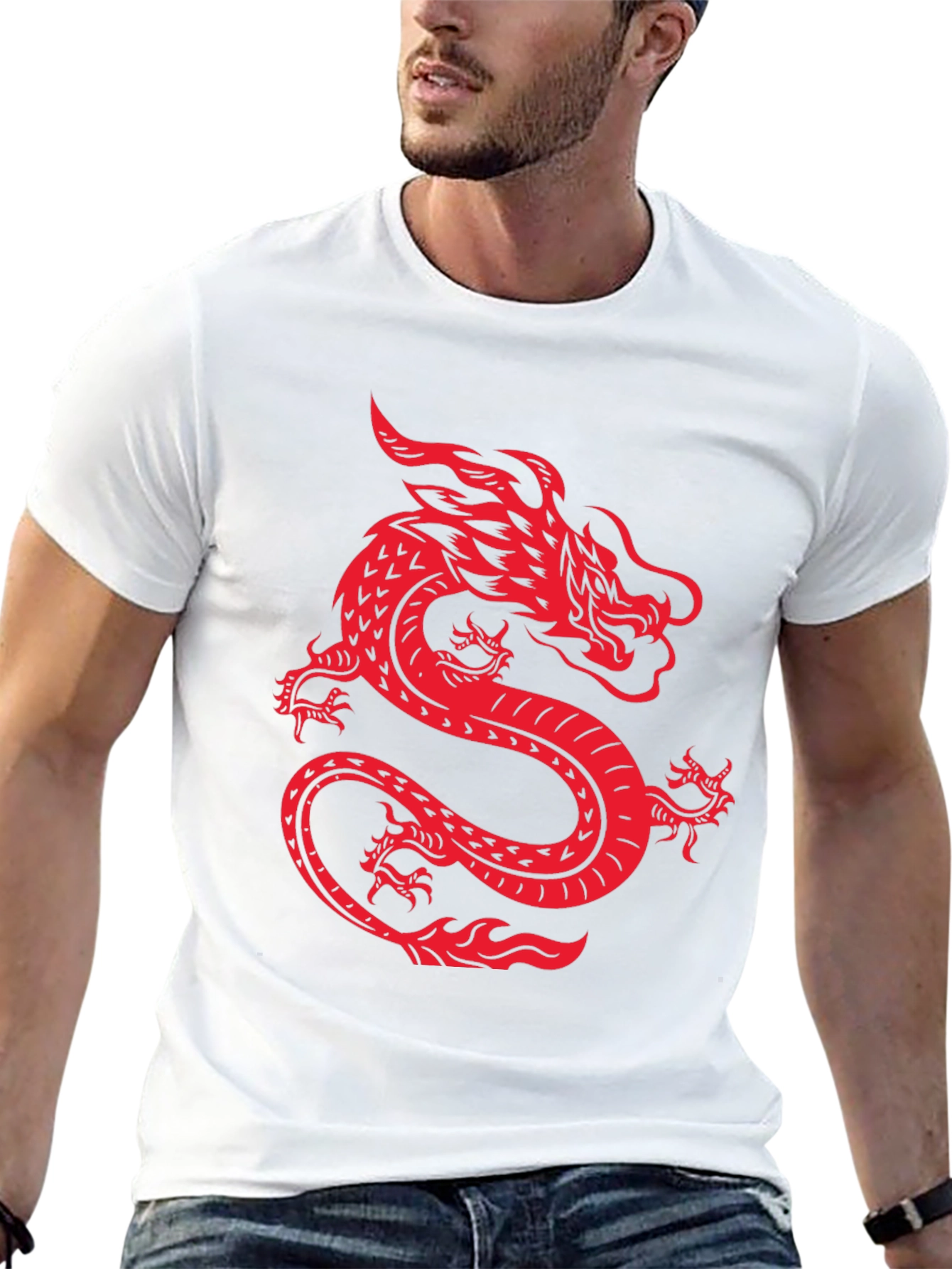 Red Dragon Graphic Print Black T-Shirt