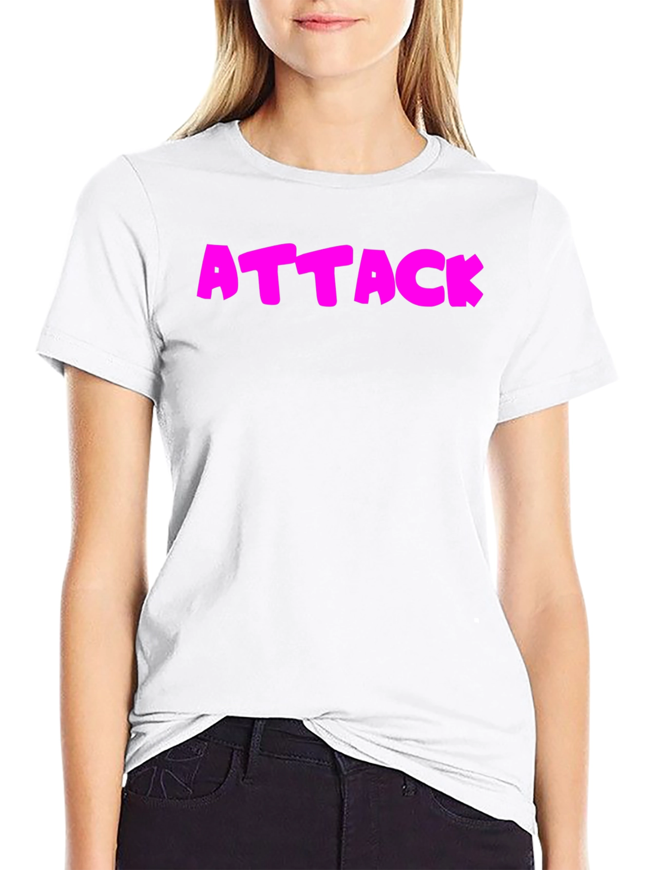Attack Pink Text Graphic Black T-Shirt
