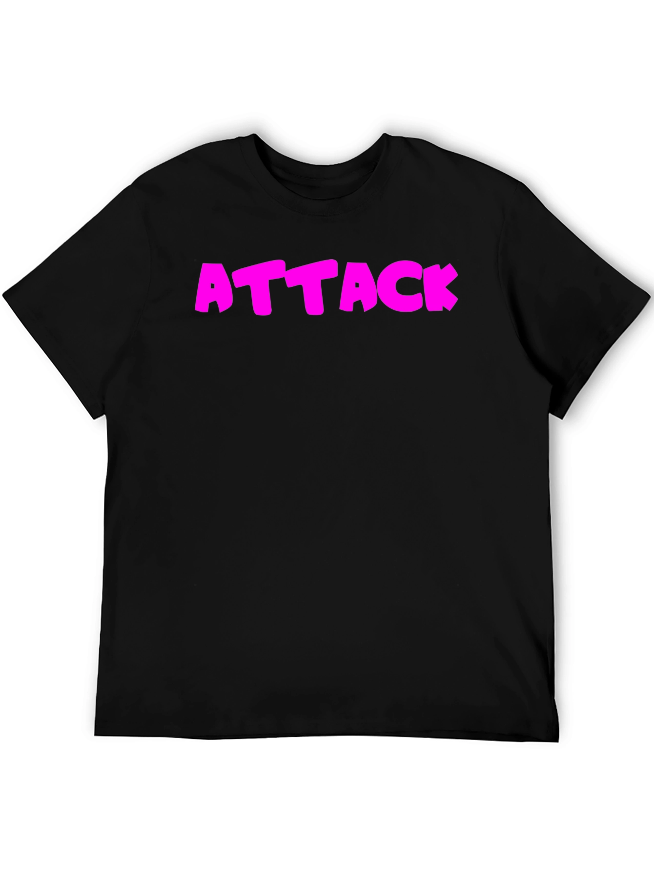 Attack Pink Text Graphic Black T-Shirt