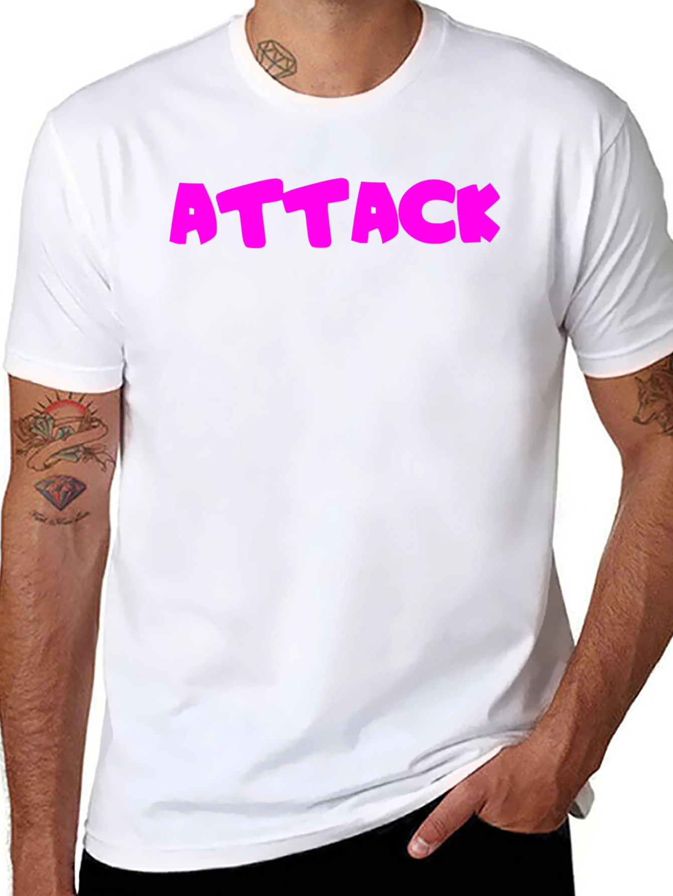 Attack Pink Text Graphic Black T-Shirt