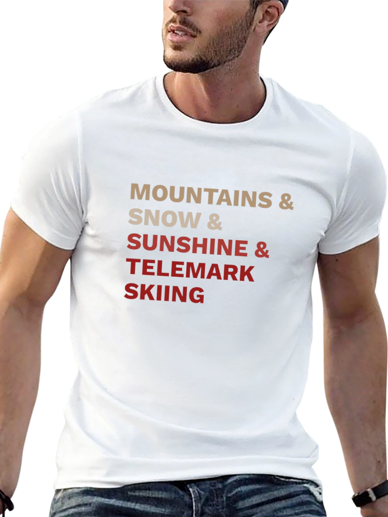 Mountains Snow Sunshine Telemark Skiing Black T-Shirt
