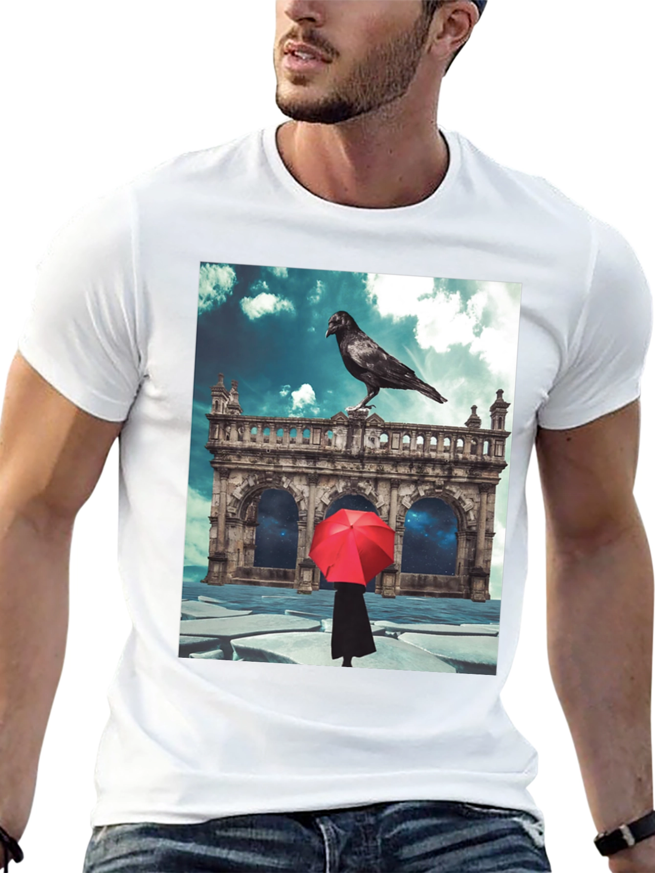 Raven Red Umbrella Black T-Shirt